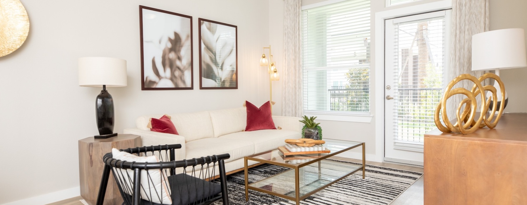 a living room with a couch and a table